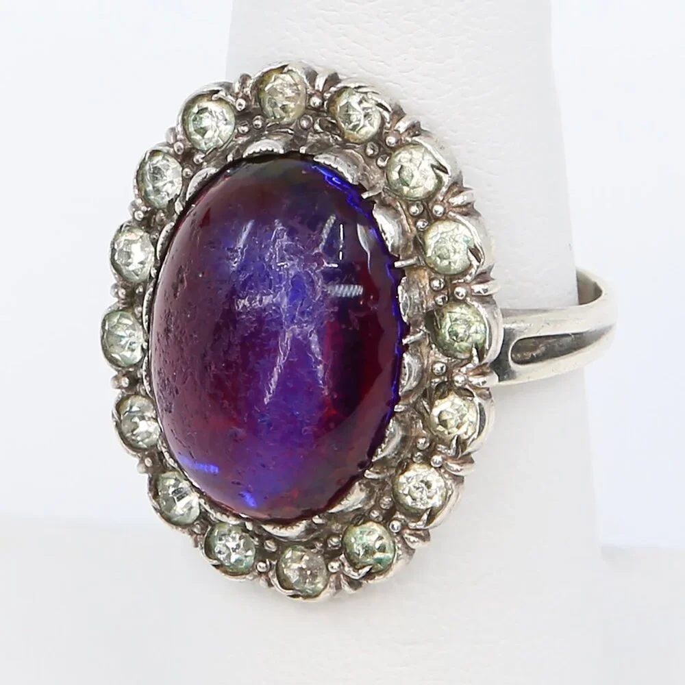 Antique Silver Dragons Breath With Paste Stones Georgian Revival Ring 1920s